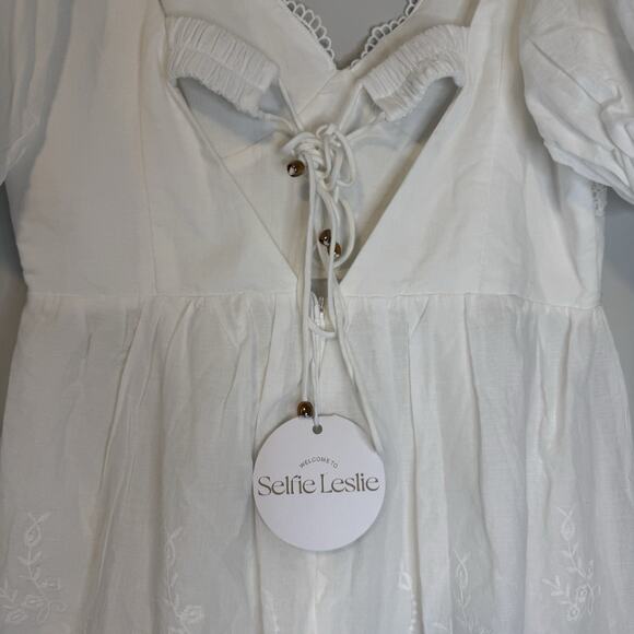 Selfie Leslie Lovers Lane Dress Womens XL Fit Large White Lace Trim Puff Sleeve - Picture 8 of 16